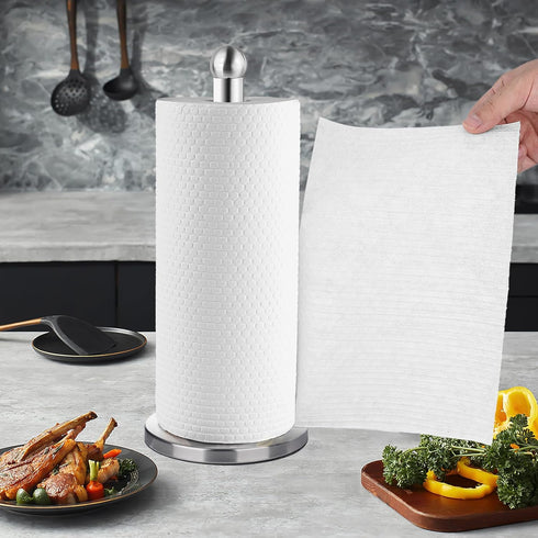DAWNER Paper Towel Holder Countertop, Freestanding Kitchen Paper Holder Stand, One-Handed Tear, Stainless Steel, Paper Towel Dispenser with Weighted Base for Standard Paper Towel Rolls, Brushed Nickel by DAWNER