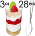 DLux Mini Dessert Cups 28 x 3 oz with Spoons, Clear Plastic Slanted Triangle Parfait Appetizer Cup - Small Reusable