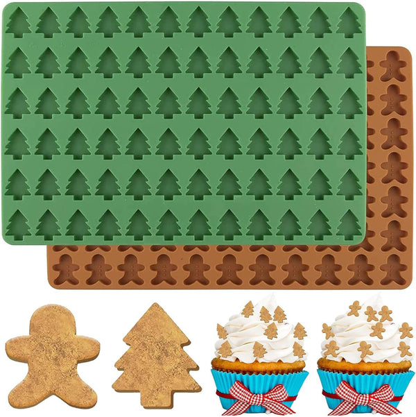 Christmas Silicone Molds Mini Xmas Tree & Gingerbread Candy Chocolate Mould, Non-Stick Baking Mold for Cake Decor, 2Pcs