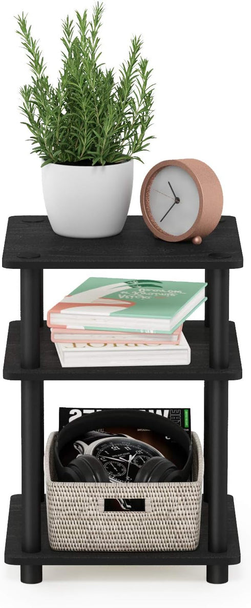 3-Tier Furinno TURN-N-TUBE Side Table, Square Modern End Table, Open Shelves Nightstand, Night Stand, Bedside Table