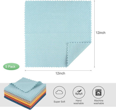 5 12Inchx12Inch 5 Pack SINLAND Microfiber Dish Cloth for Washing Dishes Rags Best Kitchen Washcloth Cleaning Cloths