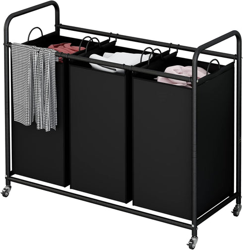 3-Bag 35.6 Gal(135 LINZINAR Laundry Basket, Black Laundry Hamper, L) Laundry Sorter Cart Laundry Room Organization