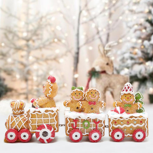 9.25 Hodao Length Christmas Gingerbread Man Train Decorations Xmas Train Figurines Winter Decor Handmade Polyresin