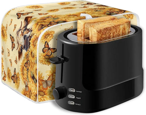 Sunflower Butterfly Printed Toaster Cover for Anti-Dust and Fingerprint, Decorative Accessories for Kitchen Small