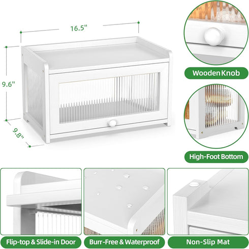 Countertop, 4-Side BAMBANG Bamboo Bread Box for Kitchen Extra Large Farmhouse Bread Box with Clear Panels, Wooden Bread