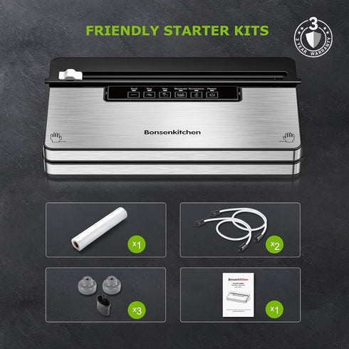 Bonsenkitchen Vacuum Sealer Machine, Powerful Food Sealer with 5 Modes, Built-in Cutter & Bag Storage, Stainless Steel