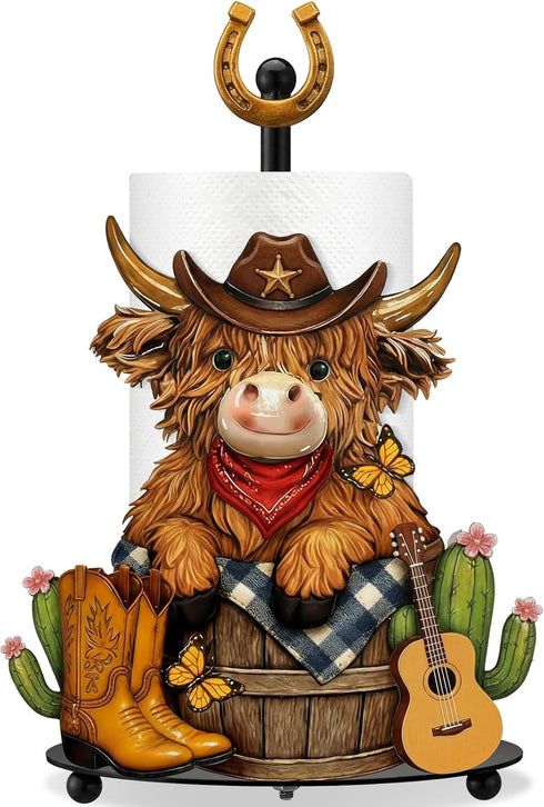 Chunful Western Cowboy Highland Cow Paper Towel Holder Cowboy Kitchen Bathroom Decor