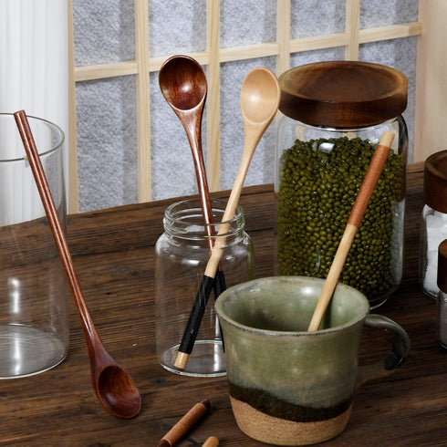Wooden Spoons for Cooking: Long Handle Mixing, Stirring, Seasoning Spoons for Baking, Set of 6