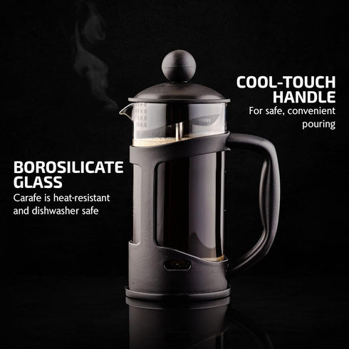 OVENTE French Press Coffee Maker, 12 Ounce with Heat Resistant Borosilicate Glass & Stainless Steel Filtration, Black