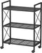 SONGMICS 3-Tier Metal Storage Rack with Wheels, Mesh Shelving Unit for Entryway, Kitchen, Living Room