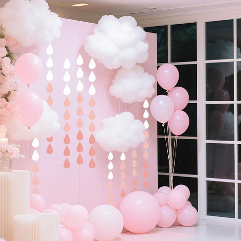 Baby Shower Decorations for Girl - Pink Party Hanging Raindrop Garland, Wedding Supplies, Birthday Banners Decor Set