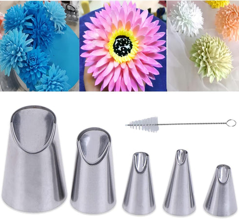 6 pcs Flower Piping Tips, Large Rose Petal Pastry Tips, Chrysanthemum Nozzles, Cupcake Decorating Tool for Tulip Baking