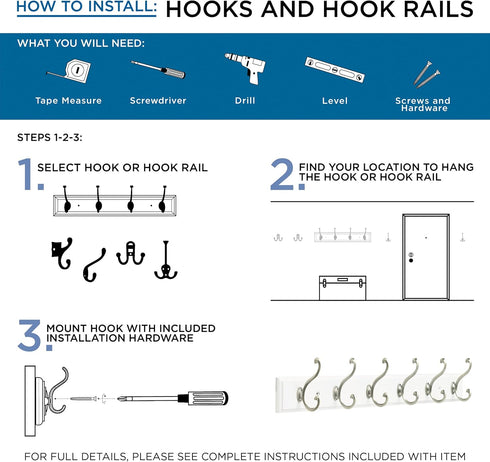 Franklin Brass Pilltop Coat and Hat Wall Hooks (5-Pack) - Double Hooks for Hanging, Matte Black Decorative Hanger