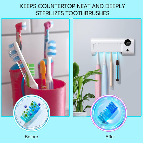 StarWin UV Toothbrush Cleaner, Rechargeable Wall-Mounted Tooth Brush Holder with Timer Function, 4 Slots, No Drilling