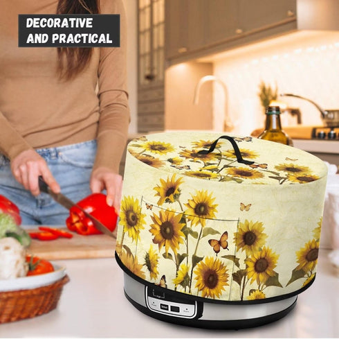 Sunflower Oval Slow Cooker Cover for Crock Pots, Butterfly Design, Resistant Kitchen Appliance Protection Case