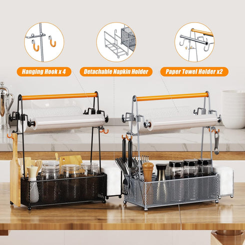 PHINOX Utensil Caddy, Silverware Caddy with Handle and Paper Towel Roll Holders for Party, Kitchen (Silver)