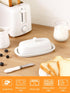 Yedio Ceramic Butter Dish with Lid and Knife, 8 Inch White Butter Holder for Countertop Refrigerator