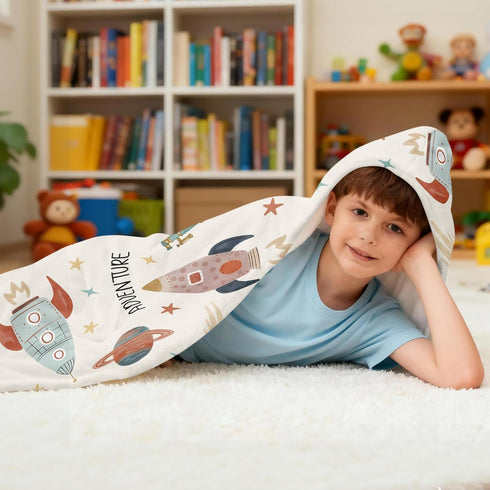 JOPJOLIW 30" 50", Space Adventure Hooded Towel for Kids, Planet Rocket Astronaut Hooded Poncho Blanket for Toddlers x
