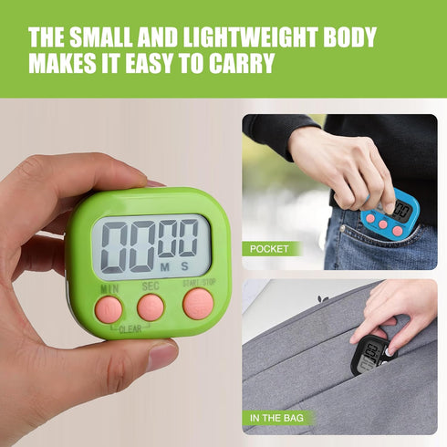 Saooumean 6 Pack Countdown Multi-Function Electronic Timer, Colorful Kitchen Timers Digital Magnetic, Timer, Big LCD