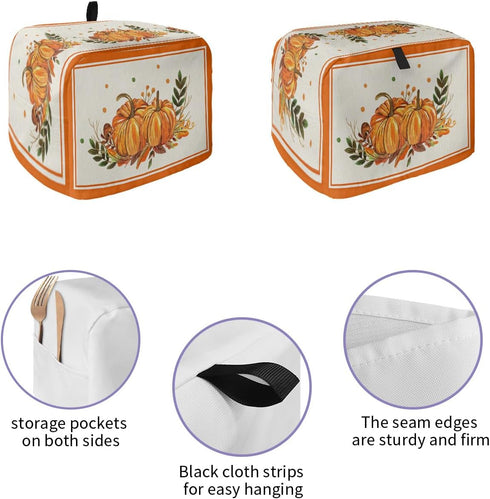 Fall Pumpkin Toaster Cover 2 Slice - Thanksgiving Watercolor Orange Pumpkin Maple Leaf Kitchen Appliance Cover