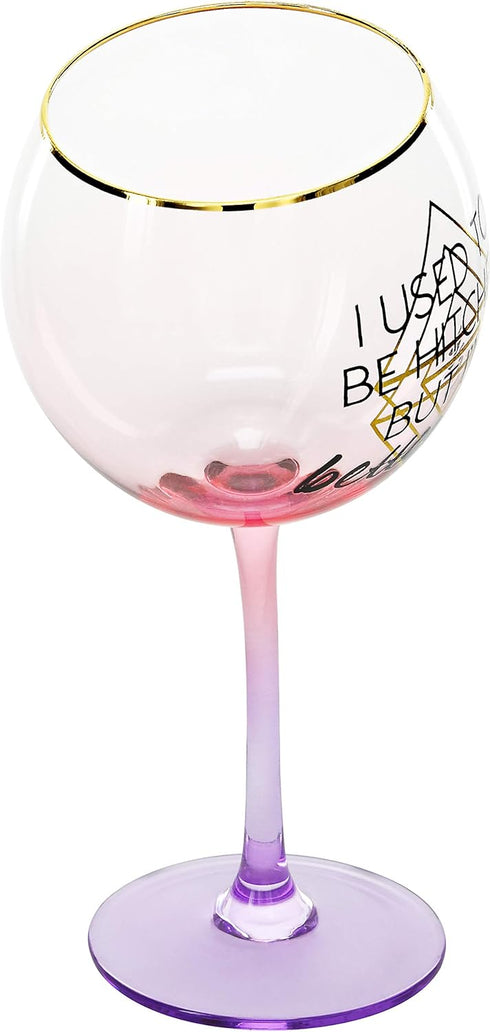 Pavilion Gift Company I Used To Be Hitched But I'm Better Now, 11 Oz Red Ombre & Gold Tipsy Stemmed Wine Glass