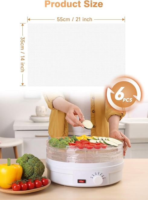 6 Pack Silicone Dehydrator Sheets (14 x 21 Inch) Premium Non-Stick Silicone Mesh Mat for Fruit Food Dehydrator Reusable Dehydrator Tray Liners for Fruits Meat Vegetables Herbs by SUCISENI