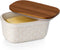 Nucookery Ceramic Butter Dish, Embossed Butter Keeper with Wood Lid for Countertop,