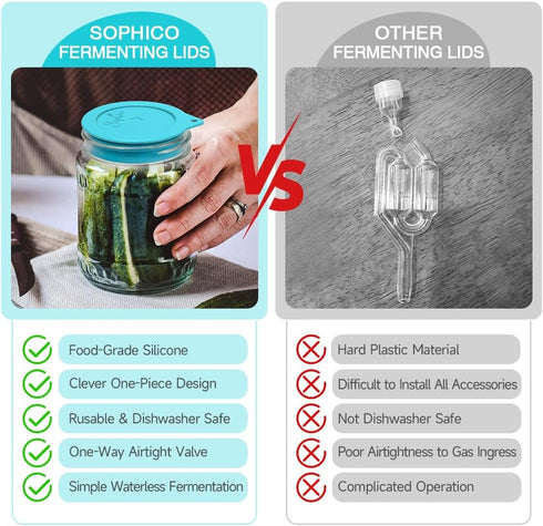 Sophico Silicone Fermenting Lids - Waterless Airlock Mason Jar Lid Caps for Pickles, Kimchi, 4 Pack, Wide Mouth