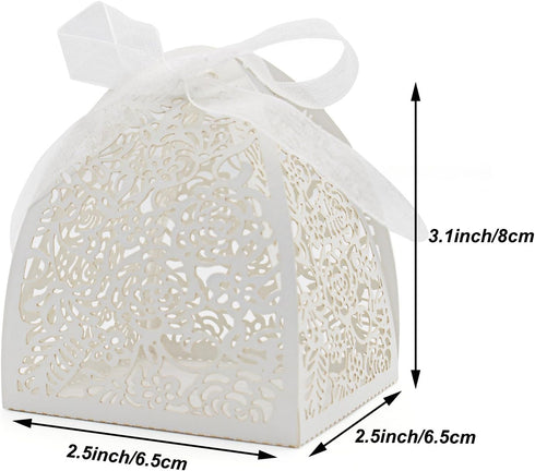 KPOSIYA Pack of 100 Laser Cut Rose Candy Boxes, 2.5"x 2.5"x 3.1", Gift Boxes for Bridal Shower, Birthday Party, Wedding