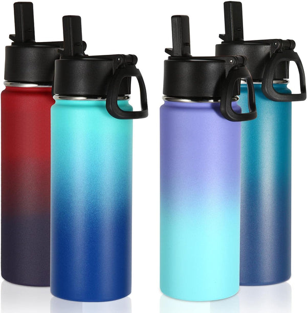 Volhoply 18oz Insulated Water Bottle Bulk 4 Pack, Kids Stainless Steel with Straw, Assorted Colors