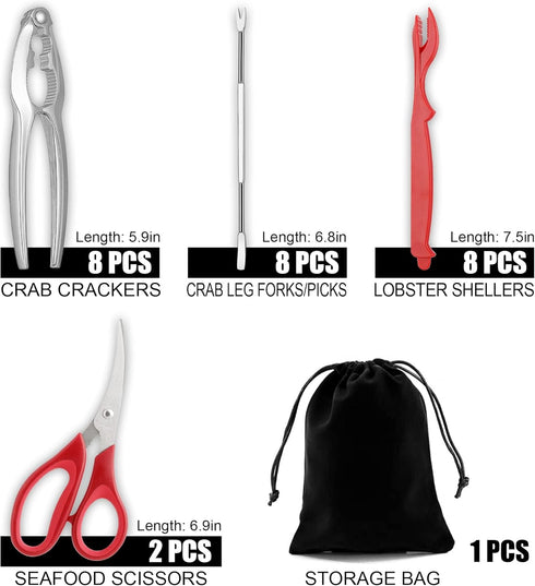 27-piece Set, 8 8 8 2 Set Crab Crackers and Tools, Seafood Tools Includes Crab Leg Crackers, Lobster Shellers, Crab Leg