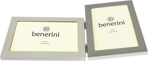 Brushed Aluminium Satin Silver Twin 2 Picture Double Folding Photo Frame Gift - Takes 2 Standard 6 x 4 inch Photographs