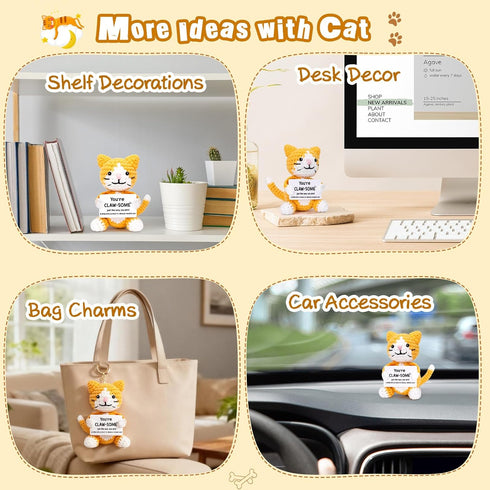 Zalohia Crochet Cat Lover Valentines Gifts for Women Men, Small Funny Handmade Emotional Positive Crochet Animals