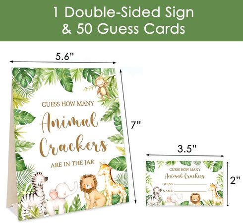 Safari Jungle Guessing Game Cards, Guess How Many Animal Crackers Guessing Game, 50 Cards and Matching Sign, Safari Animal Baby Shower Game