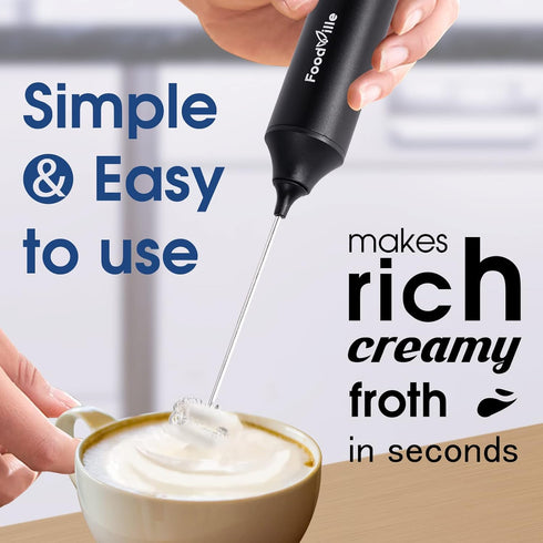 MF05 Rechargeable Handheld Milk Frother with Stainless Balloon Whisk for Cappuccino, Latte, Bulletproof Coffee (Black)