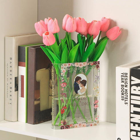 Acrylic Book Shaped Vase, Clear Book Flower Vase, Modern Decorative Vases for Home/Living Room/Bookshelf/Bedroom/Office