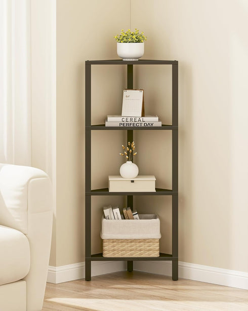 4-Tier BS05BK004 TUTOTAK Corner Shelf, Corner Bookshelf for Small Space, Narrow Display Corner Shelf Stand with Storage