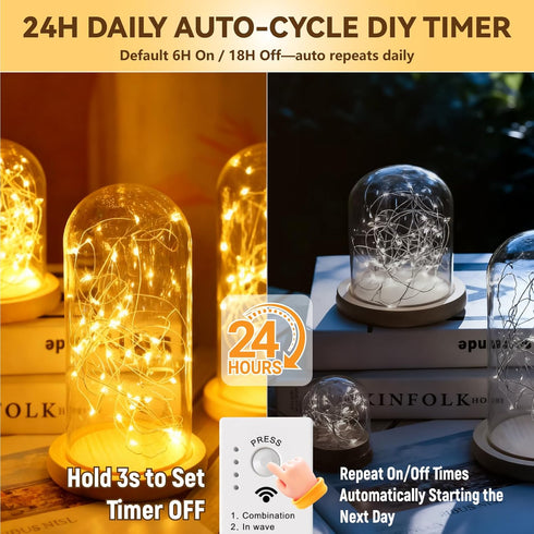 8 2 Pack 16FT 50LED HXWEIYE Rechargeable Fairy Lights Battery Operated, DIY Timer & Modes, Twinkle String Lights