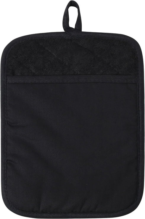 100% Cotton with Silicone Kitchen Everyday Basic Pot Holder Heat Resistant Coaster Potholder Oven Mitts Set of 2 (Black)