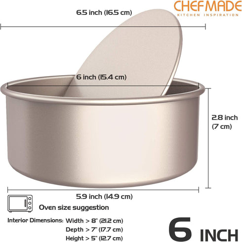 CHEFMADE Bakeware Round Cake Pan, 6-Inch with Removable Loose Bottom Nonstick & Quick Release Coating Chiffon Bakeware for Oven and Instant Pot Baking (Champagne Gold)