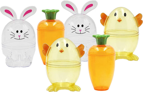 6-Pack The Dreidel Company Fillable Easter Carrots, Bunny, and Chick Containers, Perfect Characters for Easter Egg