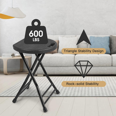 Folding Stool with Handle, 600lbs Capacity, Folding Chair, Indoor and Outdoor Foldable Stool for Adults, 13"×11.5"×18"