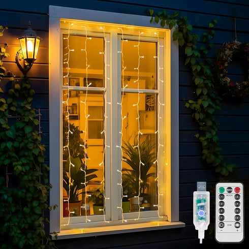 suddus Curtain Lights for Bedroom, 90 Led Hanging String Light Outdoor, Fairy