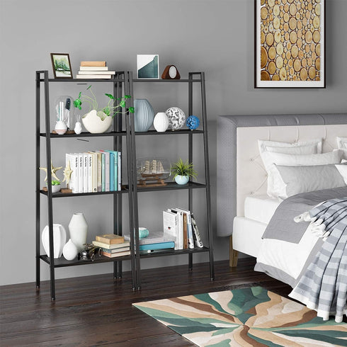 Huaa 4 Ladder Shelf,Black Bookshelf Tier Small Bookshelf,Ladder Shelf Bookcase,Tall Bookshelf,Leaning Bookshelf,Skinny