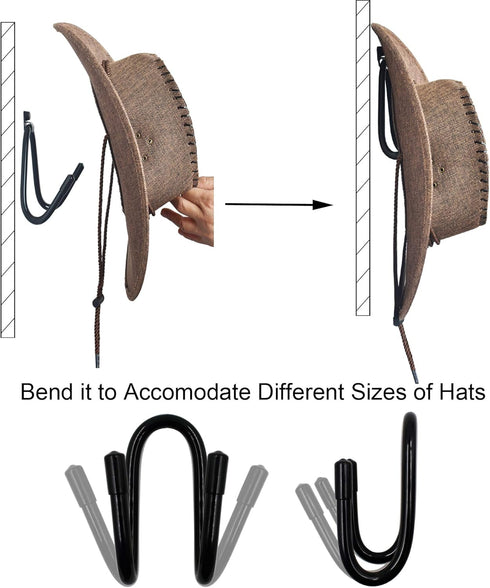 YYST Cowboy Hat Rack, Wall Mount Cowboy Hat Holder Organizer - 4 Pack