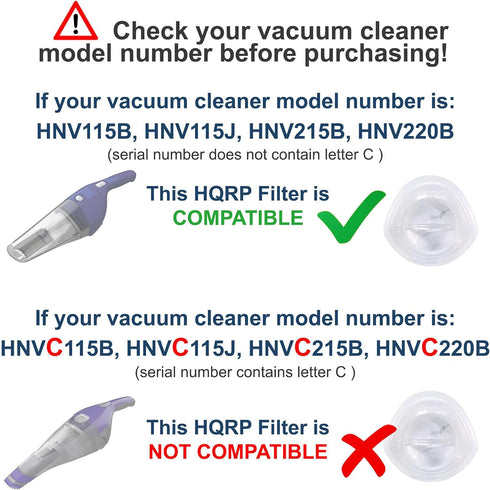 HQRP 2-pack Filter for Black & Decker HNV220B HNV220BCZ Series Lithium Hand Vac Models HNV220BCZ00 HNV220BCZ01