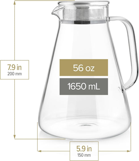 2-in-1 (56 Oz) Teabloom One-Touch Tea Maker, Teapot and Kettle with Stainless Steel Filter Lid for Loose Tea Stain-free