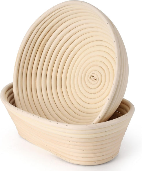 Sourdough Bread Proofing Baskets Banneton Set of 2, Round & Oval Sourdough Banneton Bowl with Liners, Handmade Quality Indonesian Rattan Bread Baking Supplies by Jeensley