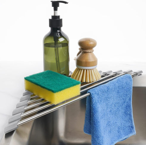 Tomorotec Triangle Roll-Up Dish Drying Rack for Sink Corner Small Foldable Stainless
