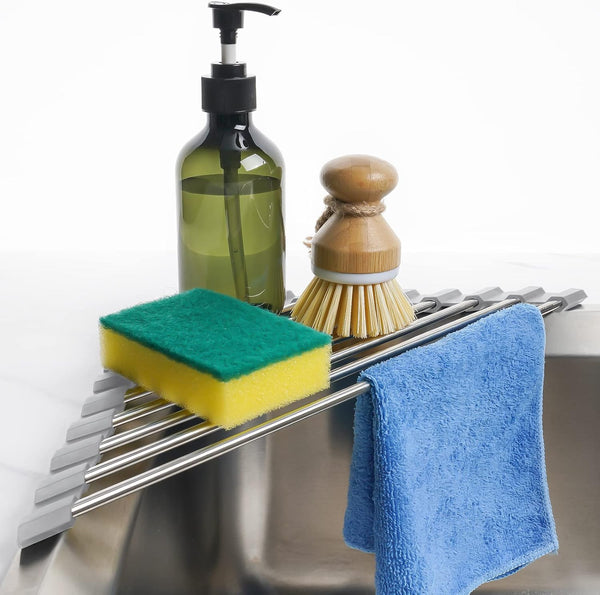 Tomorotec Triangle Roll-Up Dish Drying Rack for Sink Corner Small Foldable Stainless